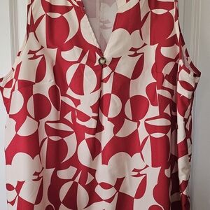 SHEIN Red & Cream Abstract Print Sleeveless Camisole